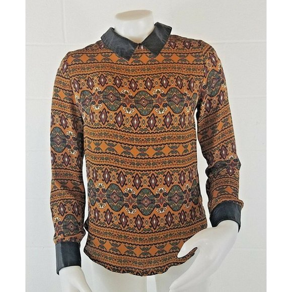 Women's Faux Leather Trim Brown Egyptian Print - Picture 1 of 11